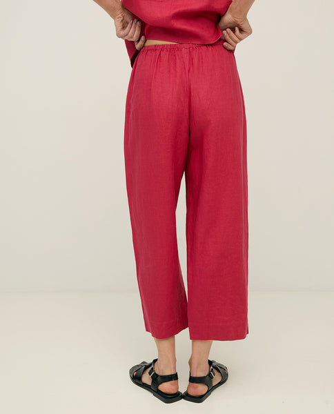 Yerse Rita Linen Trousers, Raspberry - Flax In Bloom