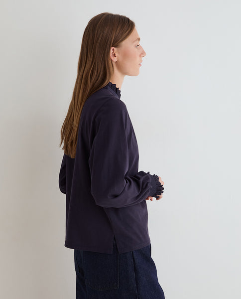 Yerse Jersey Shirt with Frill, Navy