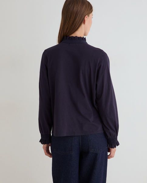 Yerse Jersey Shirt with Frill, Navy