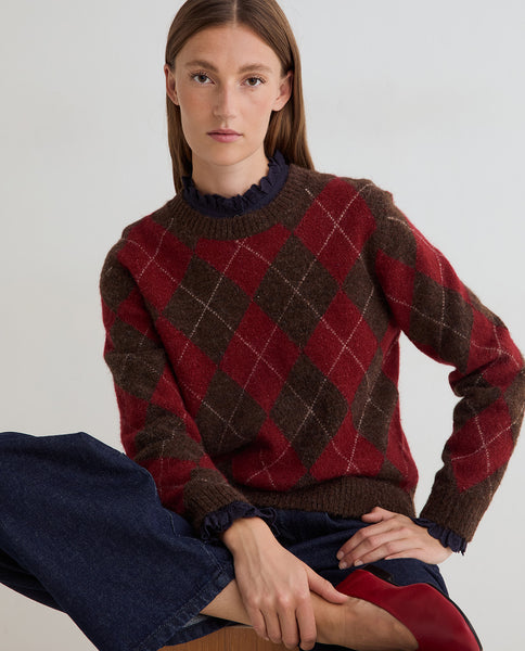 Yerse Jersey Shirt with Frill, Navy