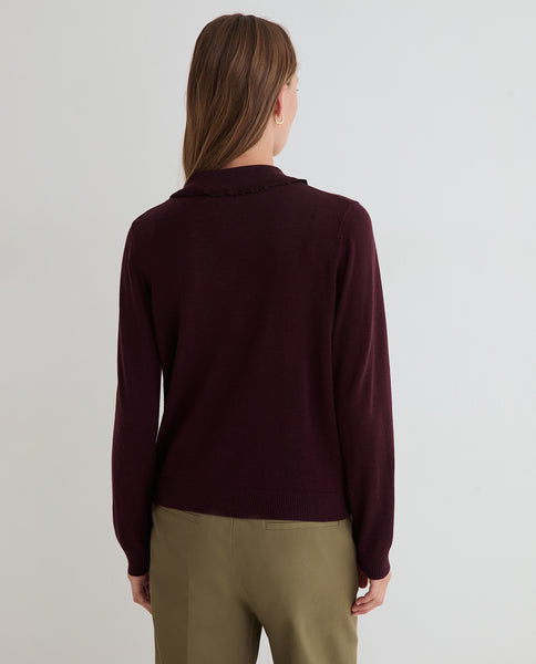 Yerse Frill Polo Knit, Plum