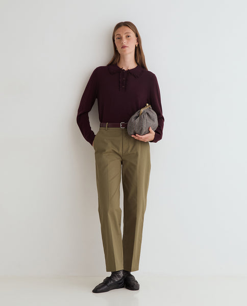 Yerse Frill Polo Knit, Plum