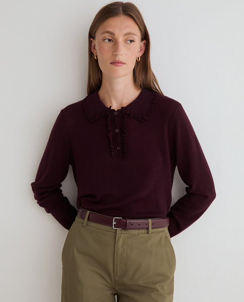 Yerse Frill Polo Knit, Plum