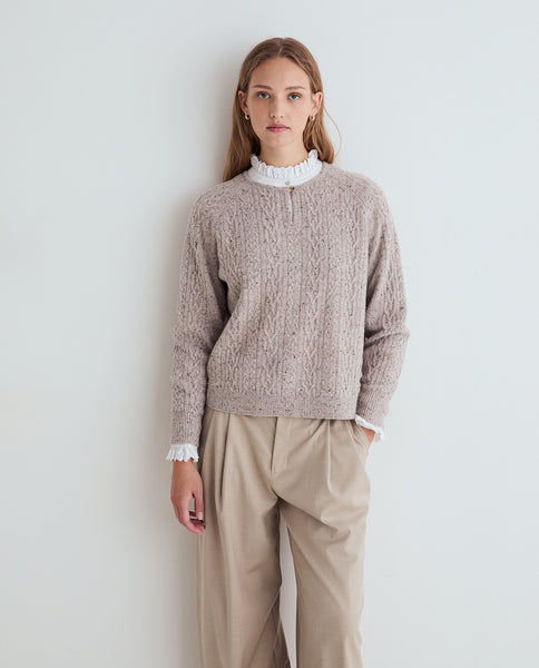 Yerse Wool Blend Cable Knit, Natural