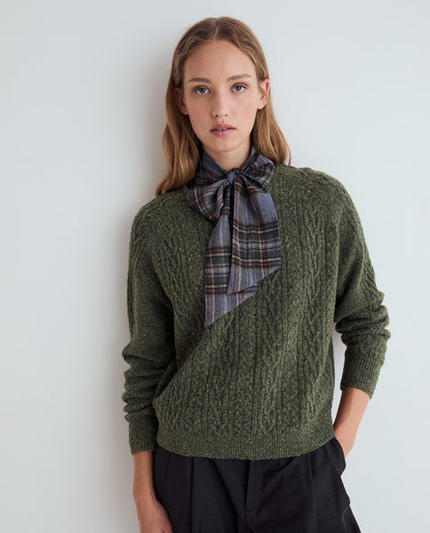 Yerse Neck Tie Blouse, Check Blue/Green/Brown