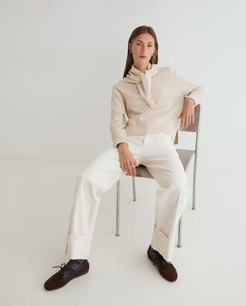 Yerse Wool Knit with optional Scarf, Ecru