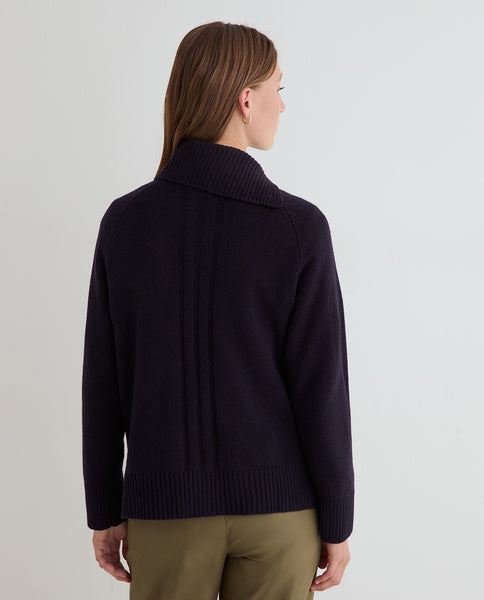 Yerse Wool Split High Neck Knit, Navy
