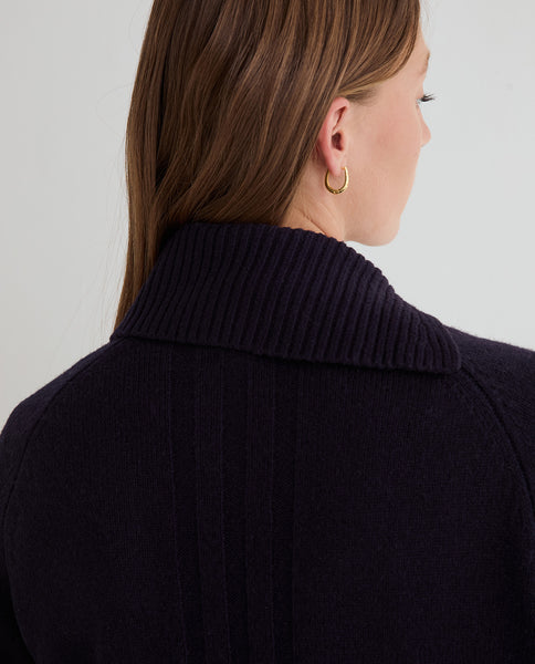 Yerse Wool Split High Neck Knit, Navy