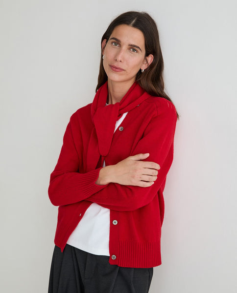 Yerse Cardigan with Scarf, Scarlet