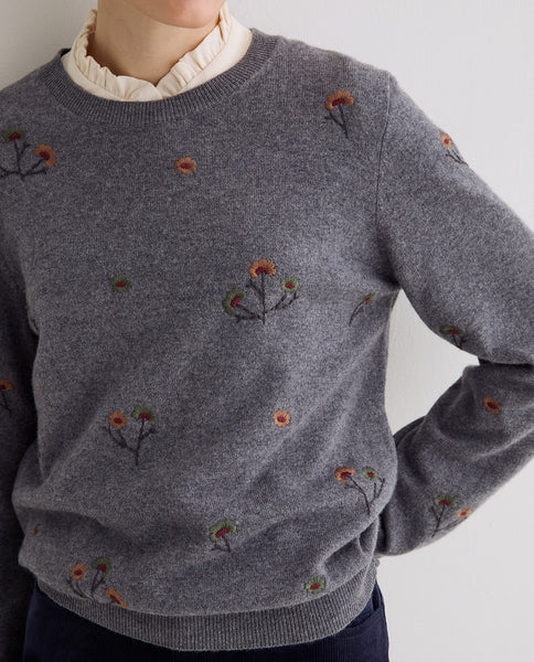 Yerse Floral Embroidery Knit, Grey