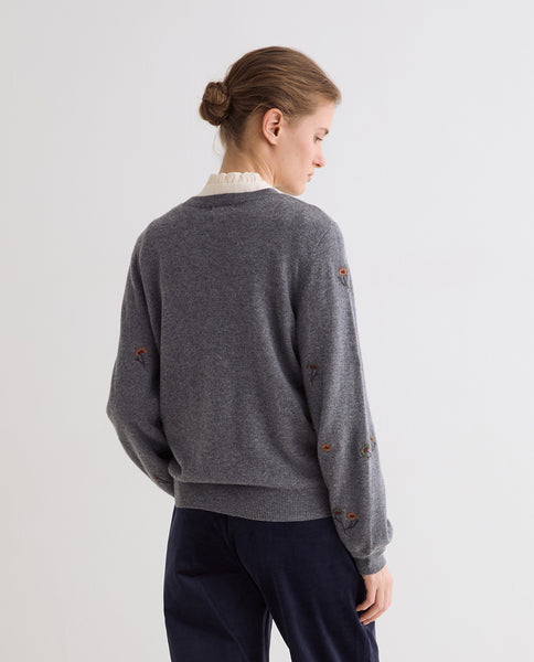 Yerse Floral Embroidery Knit, Grey