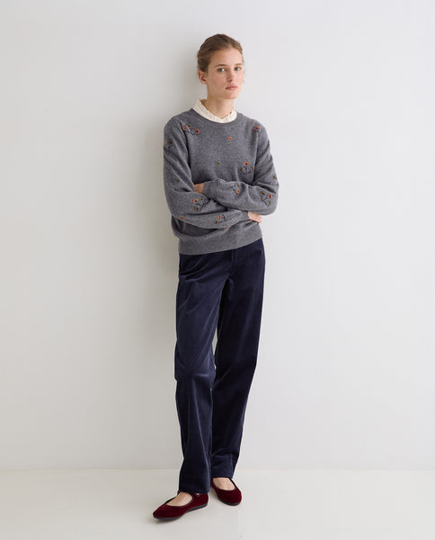 Yerse Floral Embroidery Knit, Grey