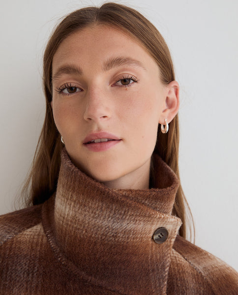 Yerse Short Wool Coat, Brown Check