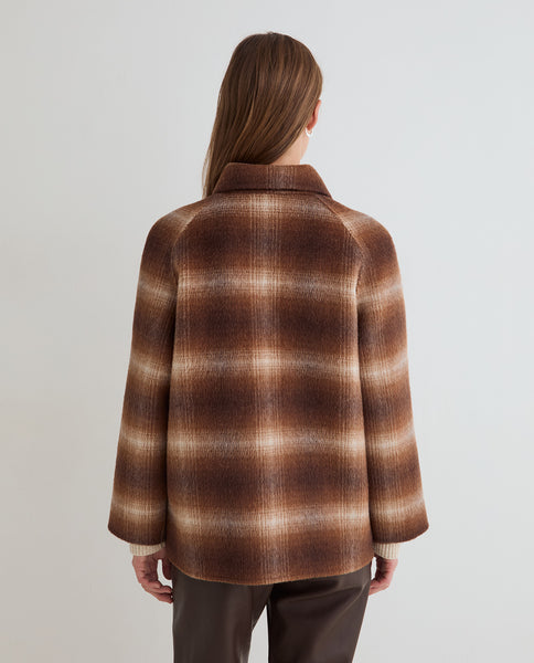 Yerse Short Wool Coat, Brown Check