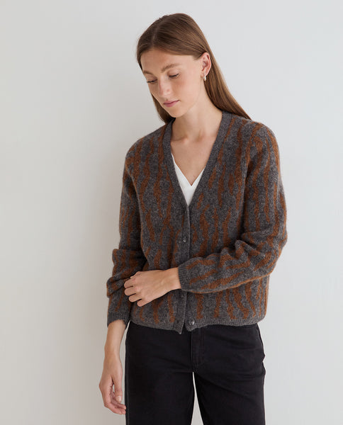 Yerse Stripe Cardigan, Grey