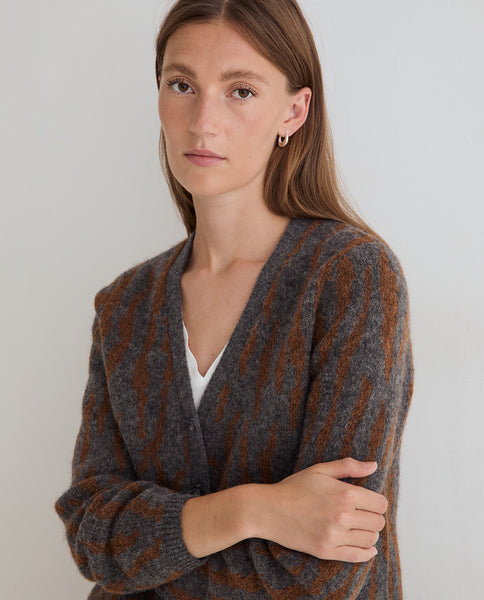 Yerse Stripe Cardigan, Grey