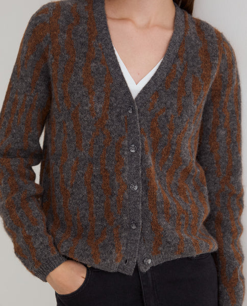 Yerse Stripe Cardigan, Grey