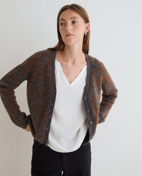 Yerse Stripe Cardigan, Grey