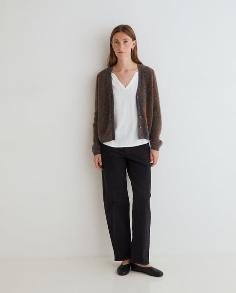 Yerse Stripe Cardigan, Grey