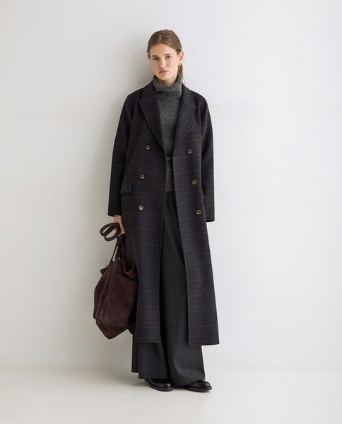 Yerse Long Wool Coat, Anthracite Check