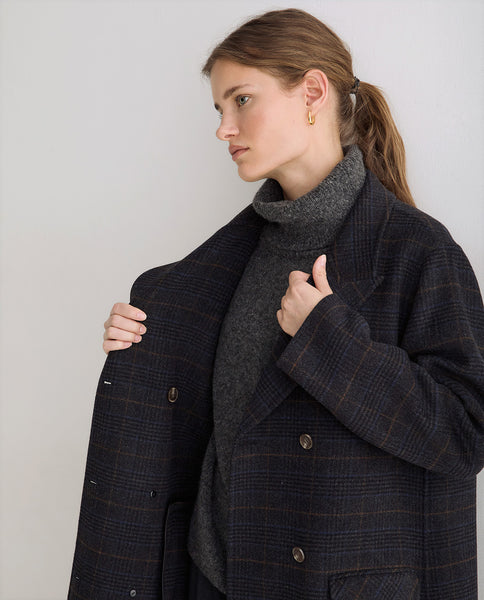 Yerse Long Wool Coat, Anthracite Check