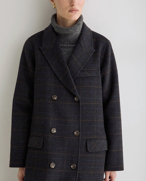 Yerse Long Wool Coat, Anthracite Check