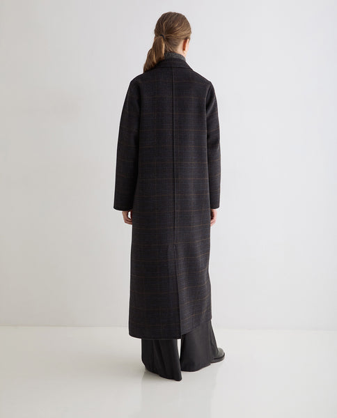 Yerse Long Wool Coat, Anthracite Check