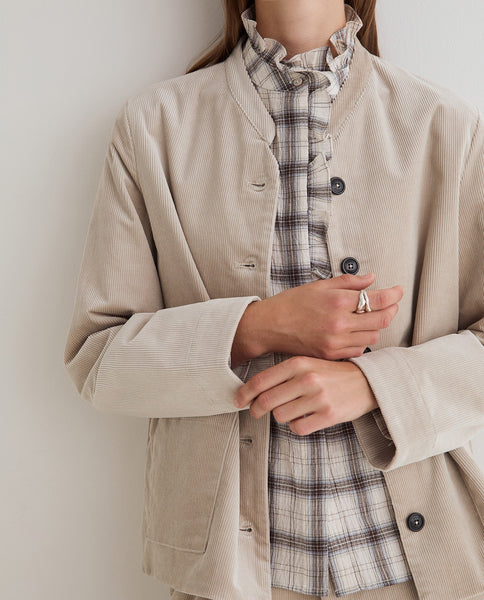 Yerse Ruffle Check Cotton Shirt, Ecru