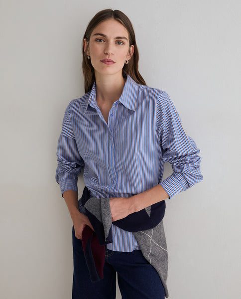 Yerse Organic Cotton Stripe Shirt, Blue