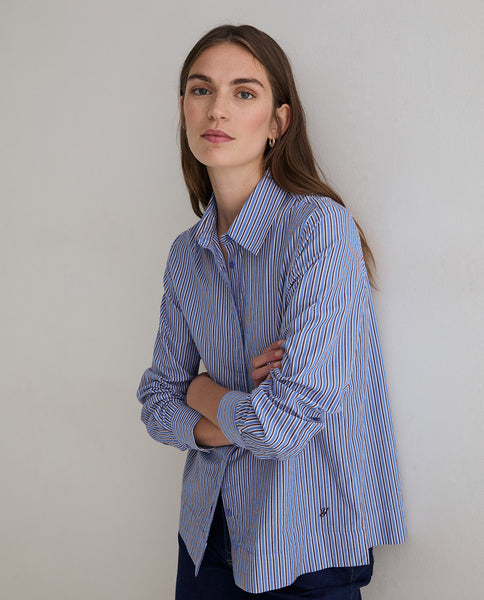 Yerse Organic Cotton Stripe Shirt, Blue