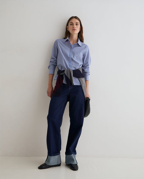 Yerse Organic Cotton Stripe Shirt, Blue