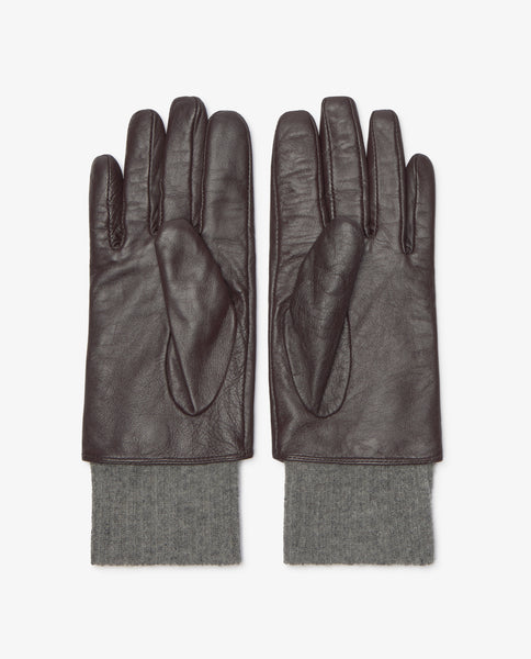 Yerse Wool Lined Leather Gloves, Chocolate and Grey
