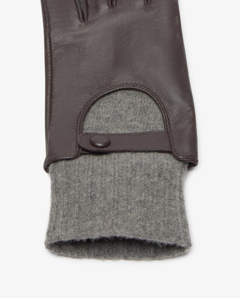 Yerse Wool Lined Leather Gloves, Chocolate and Grey