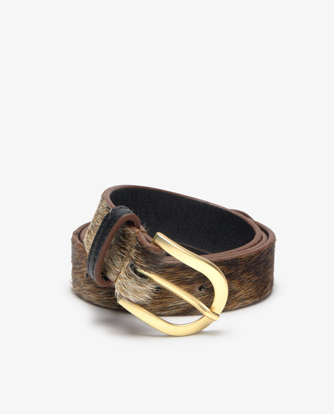 Yerse Leather Haircalf Belt, Chocolate