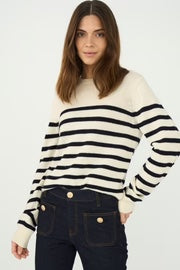 Pieszak Manilla Stripe Knit, White Pearl with Navy