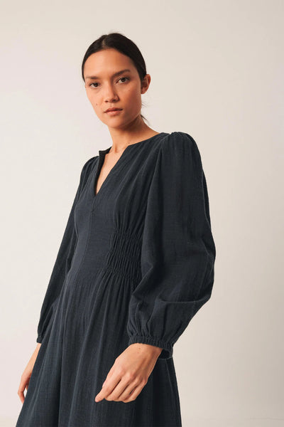 Indi and Crepe Cotton Dress, Navy