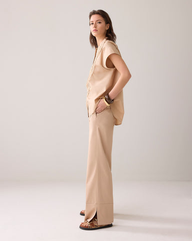 SUMMUM Cotton Stretch Trousers, Sesame