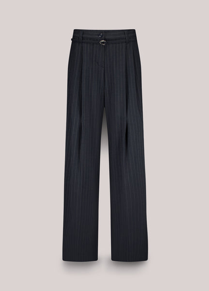 SUMMUM Wide Pinstripe Trousers, Midnight Blue