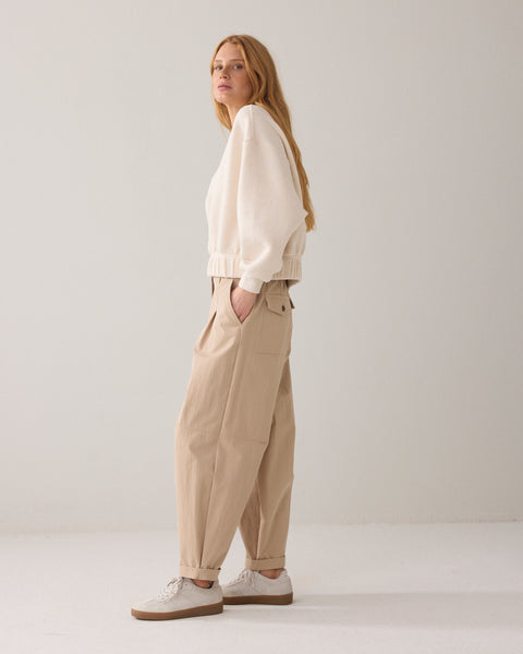 SUMMUM Cocoon Fit Trousers, Beige - Flax In Bloom