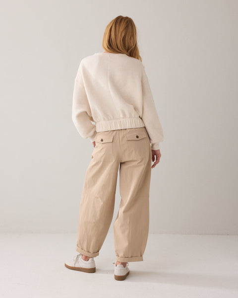 SUMMUM Cocoon Fit Trousers, Beige - Flax In Bloom