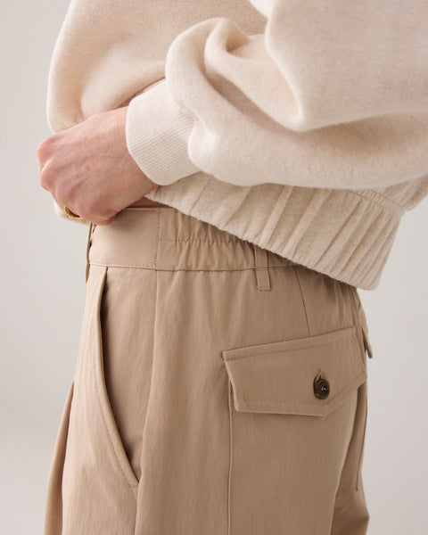 SUMMUM Cocoon Fit Trousers, Beige - Flax In Bloom