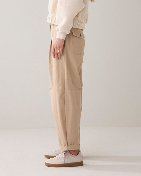 SUMMUM Cocoon Fit Trousers, Beige - Flax In Bloom
