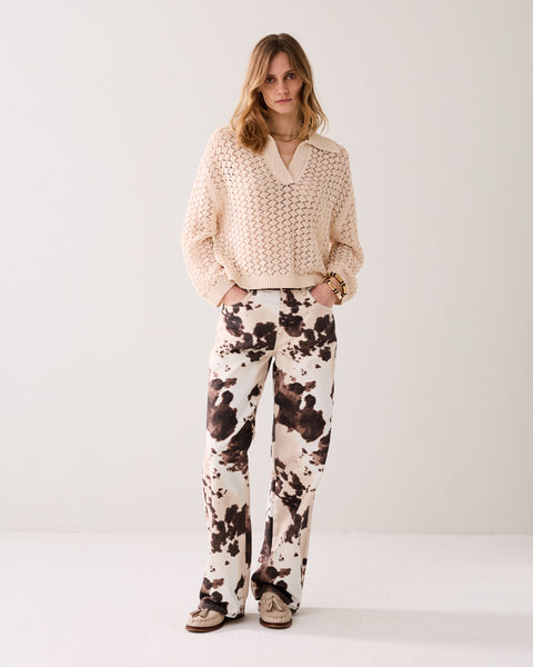 SUMMUM Cow Print Trousers, Brown & Off White
