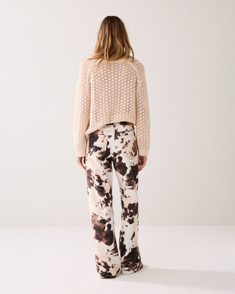SUMMUM Cow Print Trousers, Brown & Off White