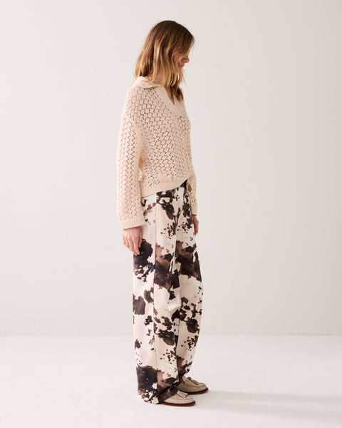 SUMMUM Cow Print Trousers, Brown & Off White