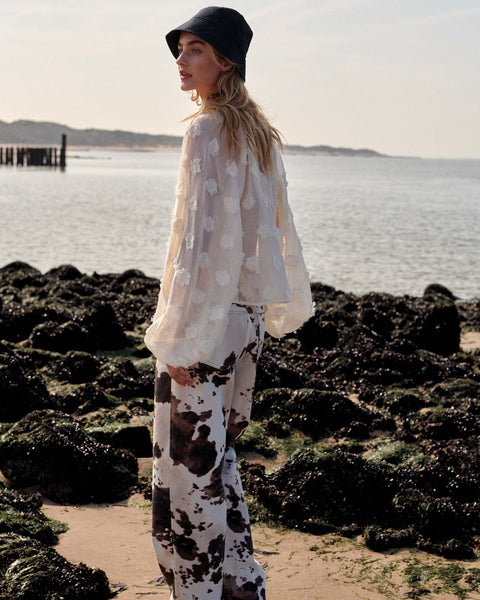 SUMMUM Cow Print Trousers, Brown & Off White