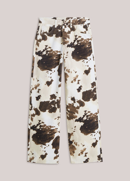 SUMMUM Cow Print Trousers, Brown & Off White