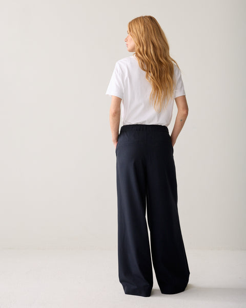 SUMMUM Pinstripe Wrap Trousers, Midnight Blue