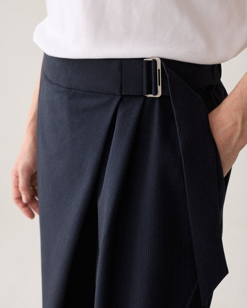 SUMMUM Pinstripe Wrap Trousers, Midnight Blue
