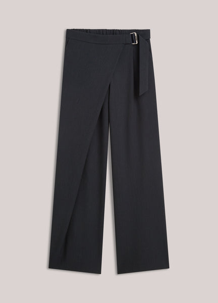 SUMMUM Pinstripe Wrap Trousers, Midnight Blue